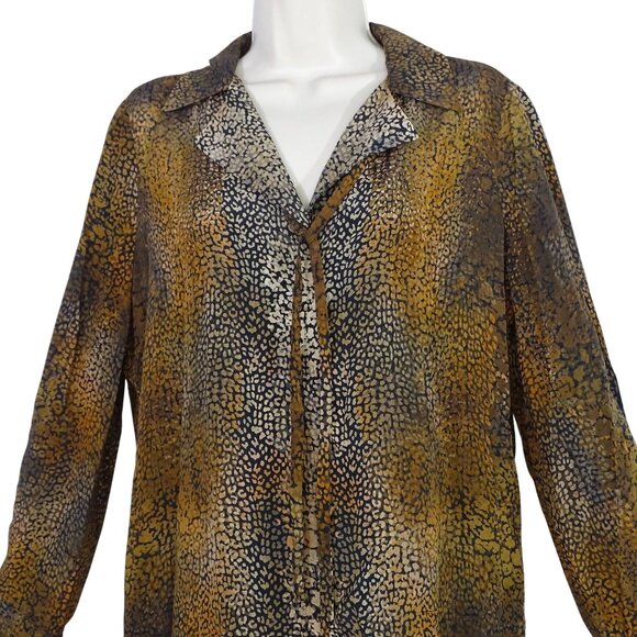 Kobi Halperin Animal Leopard Print Silk Blouse Women Size S Long Bell Sleeves - Picture 2 of 13